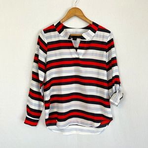 Ann Taylor Size Small Striped Pop Over Tunic Roll Tab Sleeves
